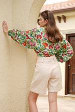 Load image into Gallery viewer, Floral Fun Oversized Crop Shirt - MODERN BLUE
