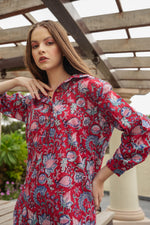 Load image into Gallery viewer, Red Blooms Shirt Dress - MODERN BLUE
