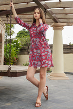 Load image into Gallery viewer, Red Blooms Shirt Dress - MODERN BLUE
