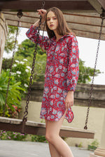 Load image into Gallery viewer, Red Blooms Shirt Dress - MODERN BLUE
